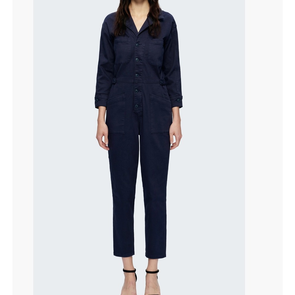 Bayeas Midnight Blue Utility Jumpsuit Long Sleeve Stretch Denim Womens Small NWT